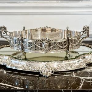 Hanau, Jardinière And Above All In Solid Silver 800 Thousandths, Louis XVI Style Circa 1870