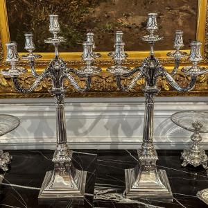 Pair Of 800 Silver Candelabras, Koch & Bergfeld, Bremen, Late 19th Century  