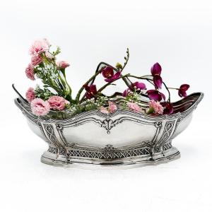 Jardinière allemande en argent massif et cristal taillé, vers 1890  