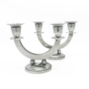 Paire de candélabres en argent massif, Art Déco, Riesler pour Delheid  Élégante 