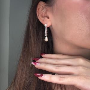 Pair Of 18-karat Gold Drop Earrings With Old-cut Diamonds And Cultured Pearls – T