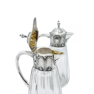 Pair Of Cut Crystal Decanters With Solid Silver 800 Thousandths Mounts, Germany, Late XIth Century