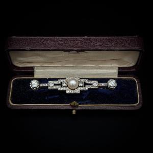 Art Deco Brooch In Platinum And 18-carat Yellow Gold, Set With Old-cut Diamonds