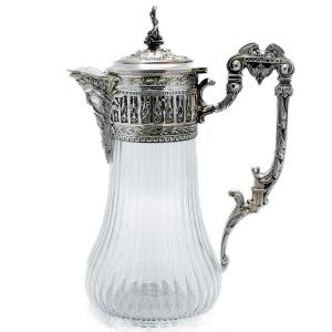 émile Puiforcat - Large Wine Decanter In 950 Thousandths Sterling Silver And Cut Crystal,