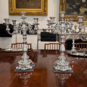 Anyz – Artex Budapest – Large Pair Of Candelabras Made Of 835-th Solid Silver, Belgium,