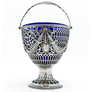 Robert Makepeace – Panier en argent et verre bleu soufflé – Londres, 1775