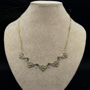 French Art Nouveau Necklace In 18-karat Gold, Sapphires, And Seed Pearls