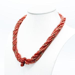 Six-strand Italian “orange Peel” Coral Necklace With A 14-karat Gold Clasp – Circa 1920
