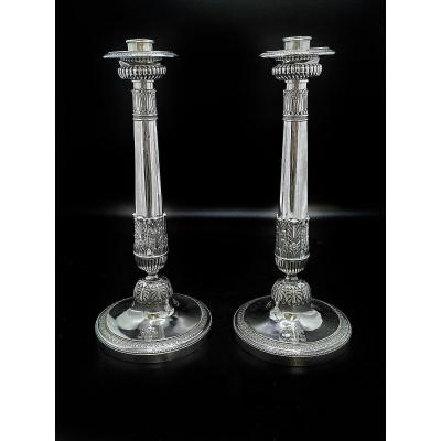 Pair Of Solid Silver Torches, Charles X Period