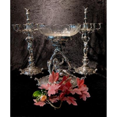 Christofle Impressionnante Garniture De Table En Bronze Argenté 