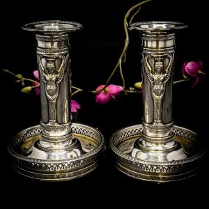 Small Pair Of Officer's Candlesticks In 950/1000 Sterling Silver