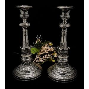 Pair Of Candlesticks In Sterling Silver Italy