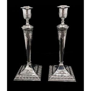 Large Pair Of Candlesticks In Sterling Silver