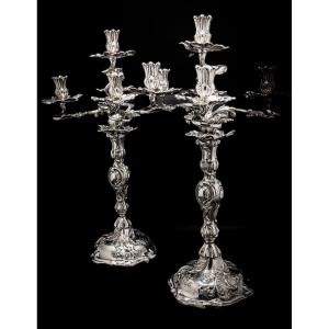 Pair Of Candelabra 5 Lights In Silver 800/1000