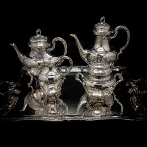 Albert Charlent Coffee And Tea Service On Tray In Sterling Silver