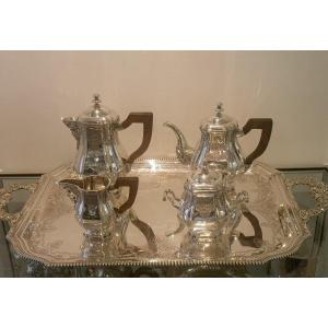 Spectacular Coffee And Tea Service On Tray In Sterling Silver 835/1000