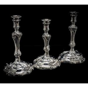 Set Of Candlesticks In 800/1000 Sterling Silver Louis XV Style “rococo”