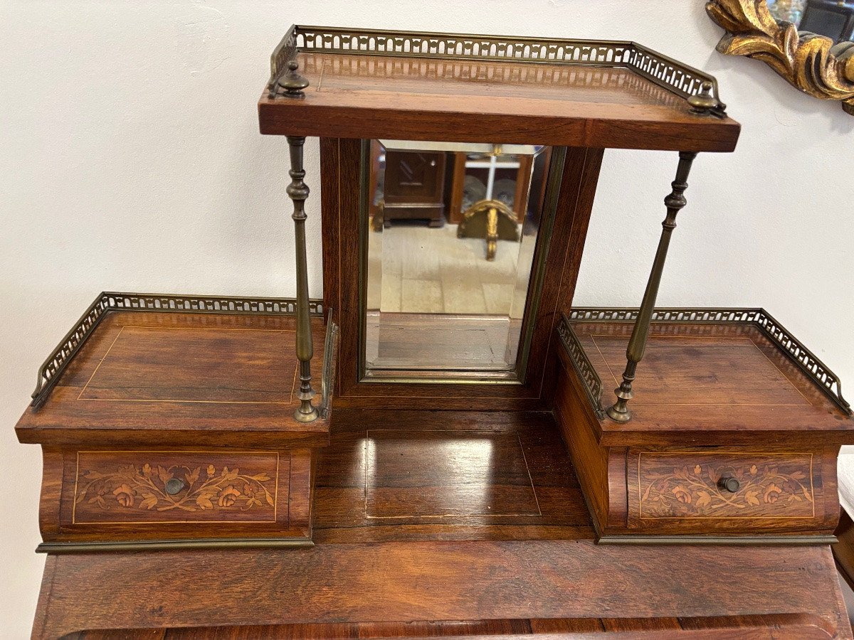 Louis XV Style Secretary In Marquetry Wood -photo-2
