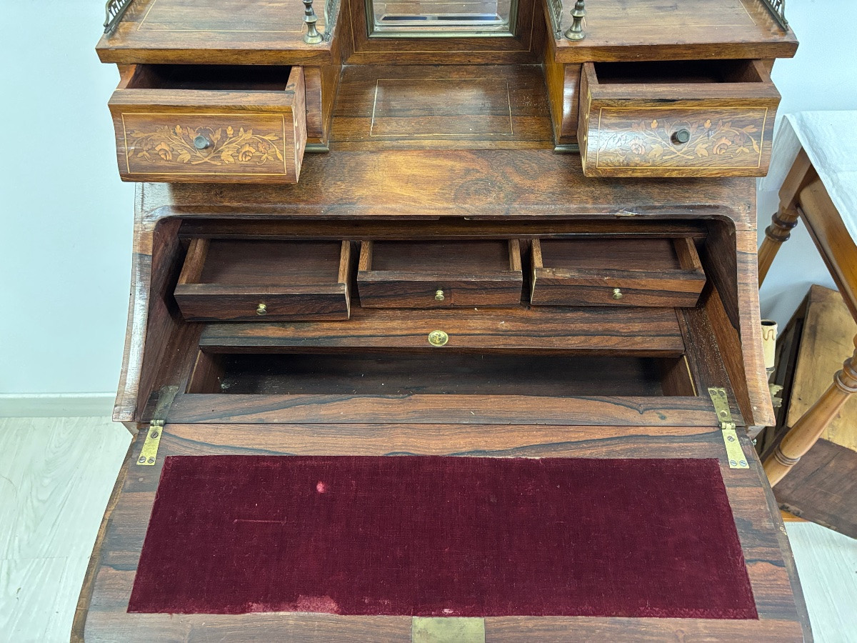 Louis XV Style Secretary In Marquetry Wood -photo-3