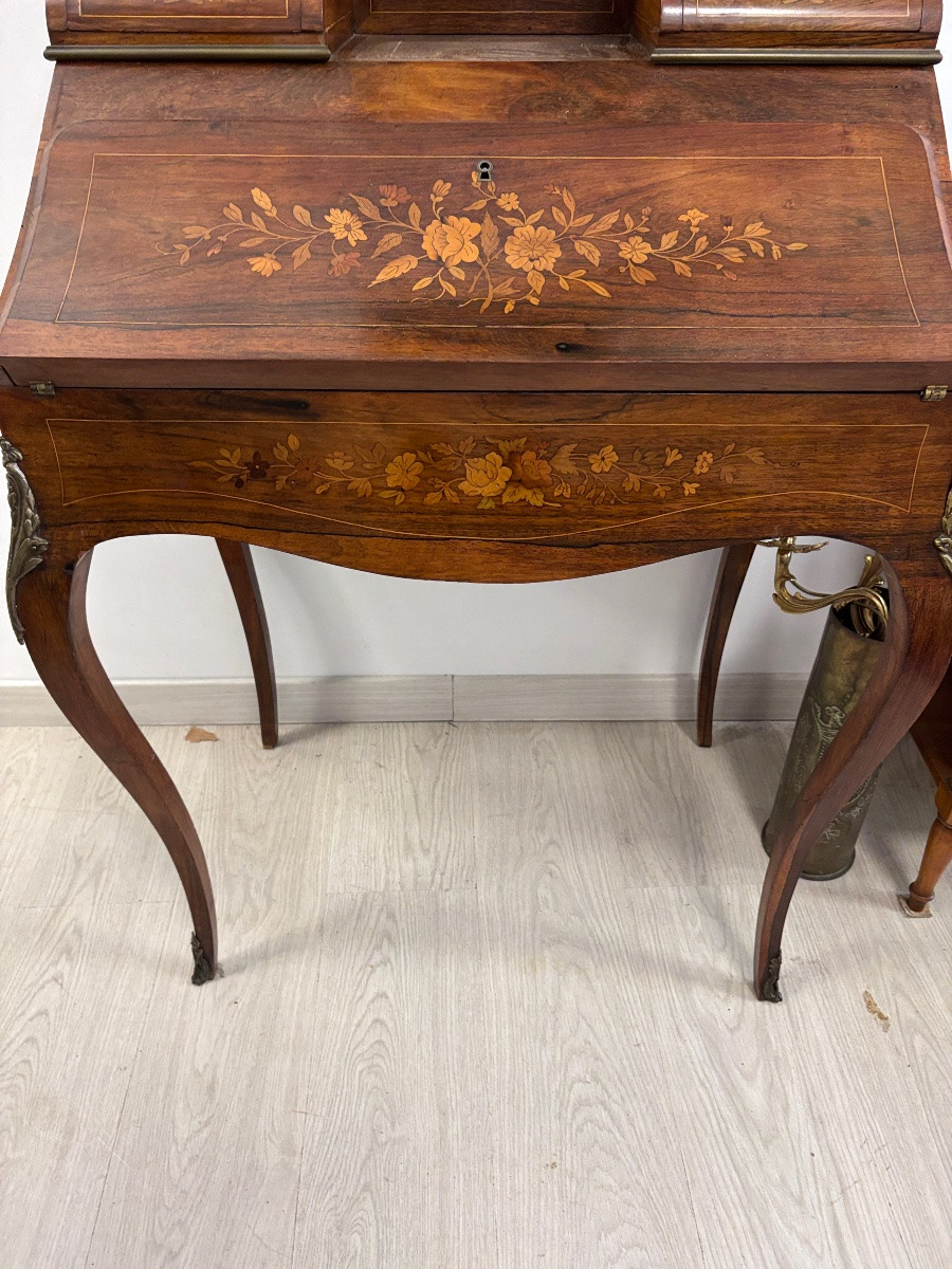 Louis XV Style Secretary In Marquetry Wood -photo-4