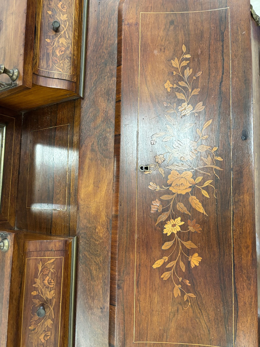 Louis XV Style Secretary In Marquetry Wood -photo-1