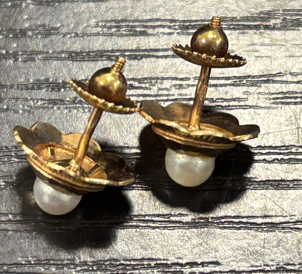 Pair Of 18-carat Gold "flower" Earrings With Pearl For Women -photo-3