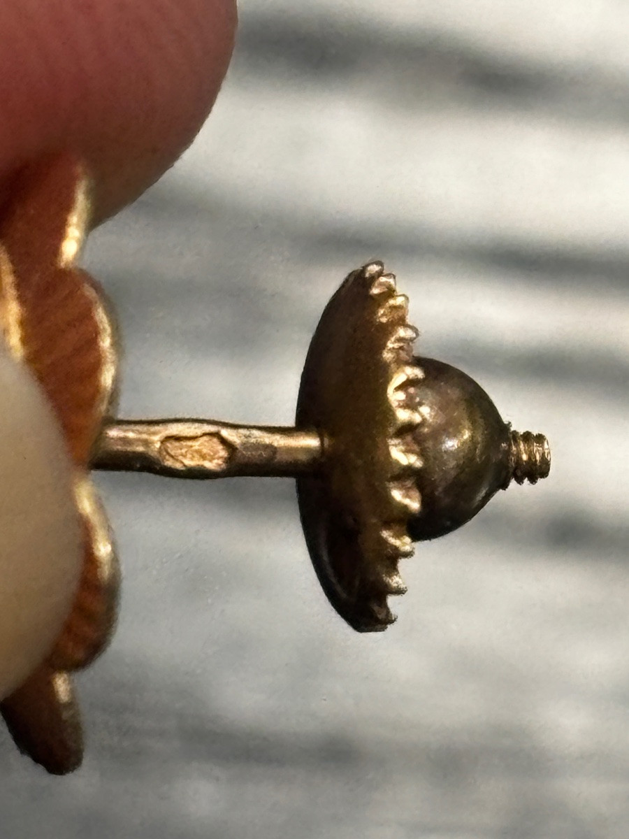 Pair Of 18-carat Gold "flower" Earrings With Pearl For Women -photo-4