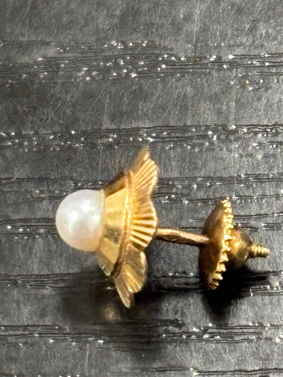Pair Of 18-carat Gold "flower" Earrings With Pearl For Women -photo-3