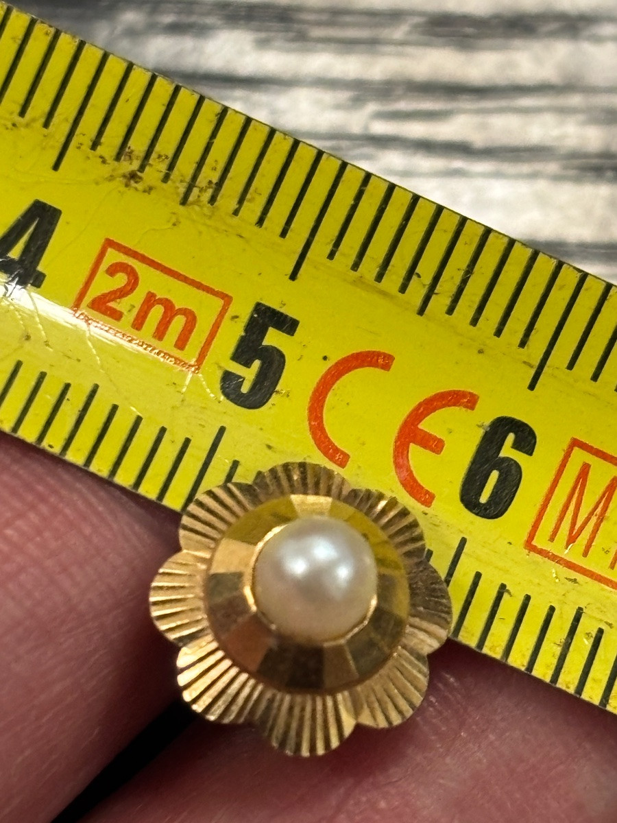 Pair Of 18-carat Gold "flower" Earrings With Pearl For Women -photo-5