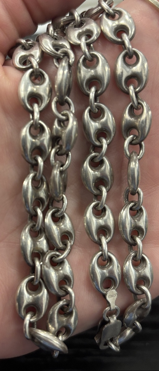Collier «grains de café » en argent massif mixte 