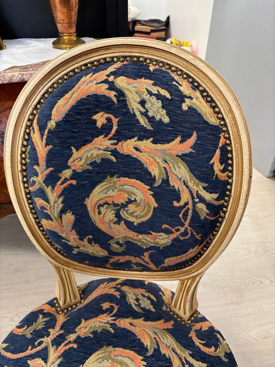 Fauteuil tapissier Voltaire avec son tabouret -photo-4
