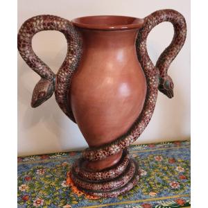 Rare PAIRE DE Grand Vases Aux Serpents De Jean Marais 