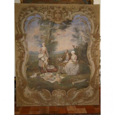 Grande toile peinte provençale XVIIIe