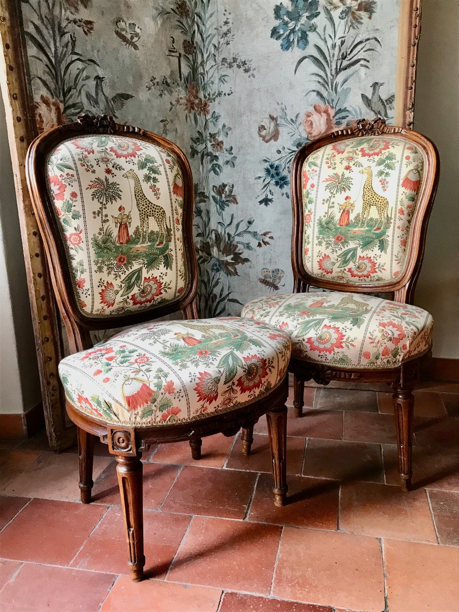 Pair Of Walnut Chairs Louis 16 Period  Lyon By Carpentier 18th