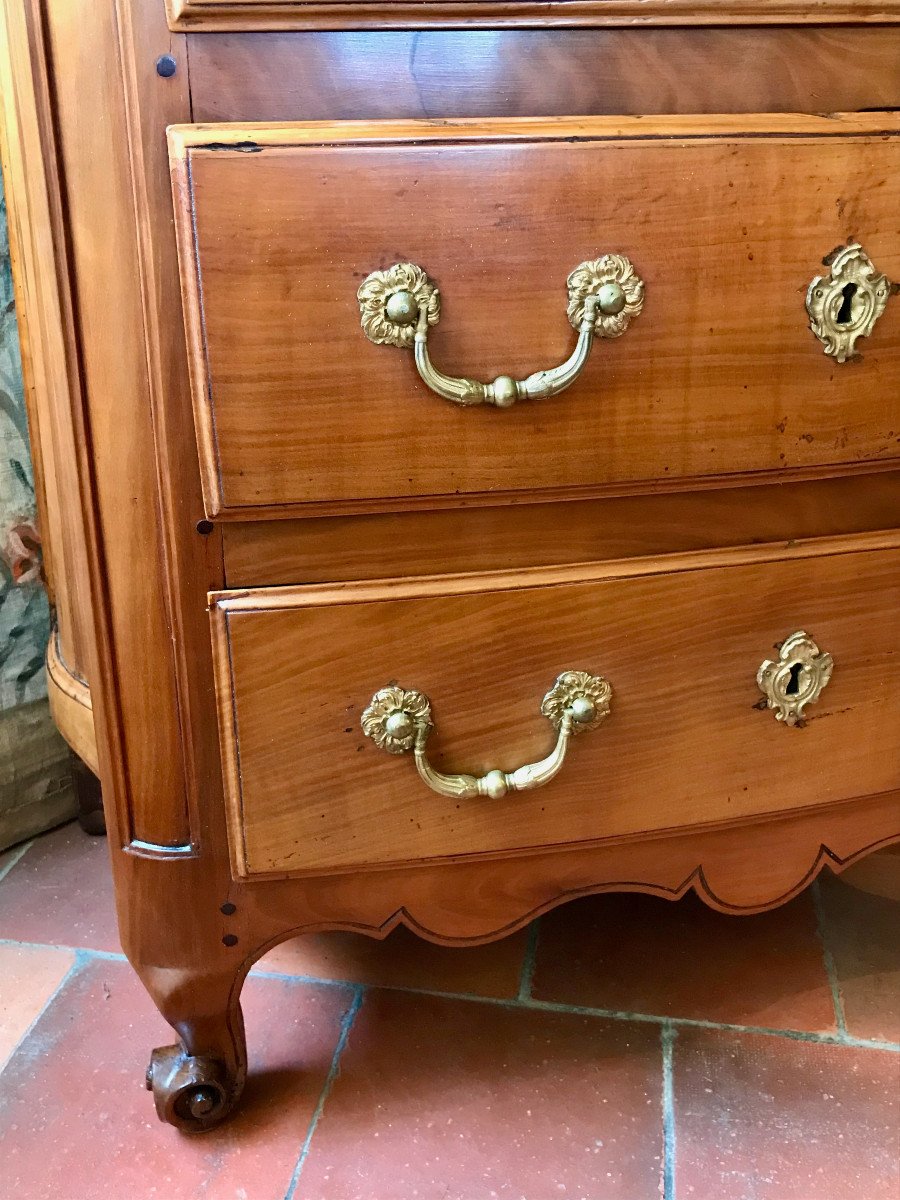 Petite Commode Merisier Epoque Louis XV Galbée Trois Côtés XVIIIe-photo-5