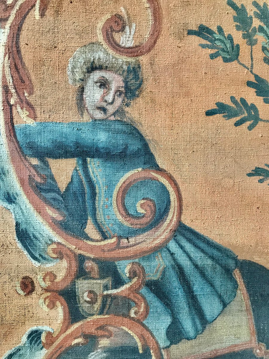 Screen Provence Louis 15 Period Painted Canvas 18th-photo-1