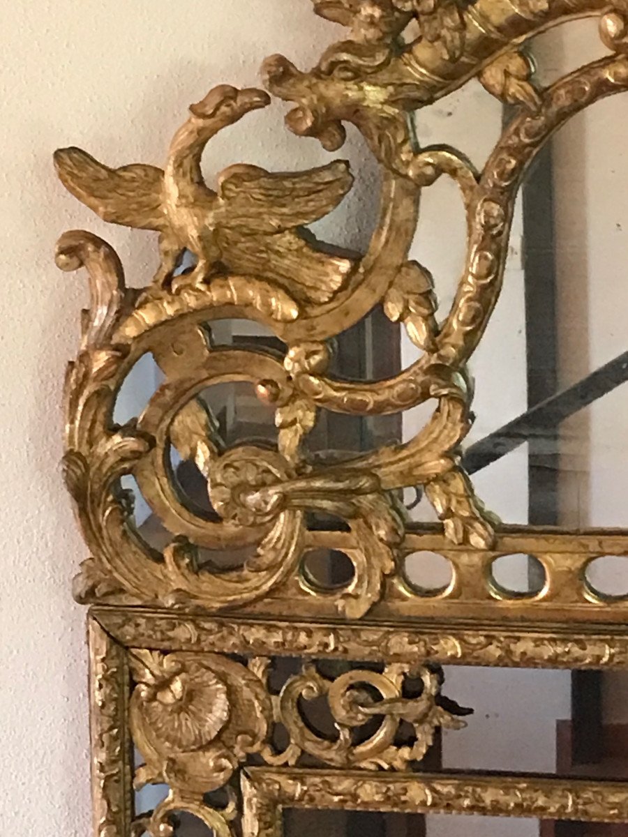 Large Gilded Wood Mirror Louis 14 Early Regence Period 18th-photo-3