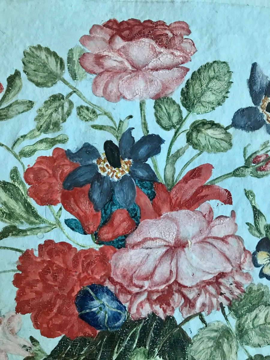 18th Century Framed Gouache Flowers-photo-4