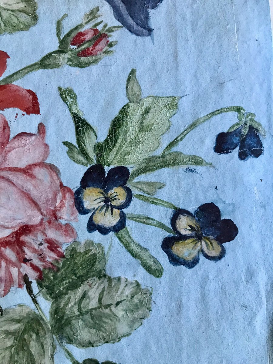 18th Century Framed Gouache Flowers-photo-2