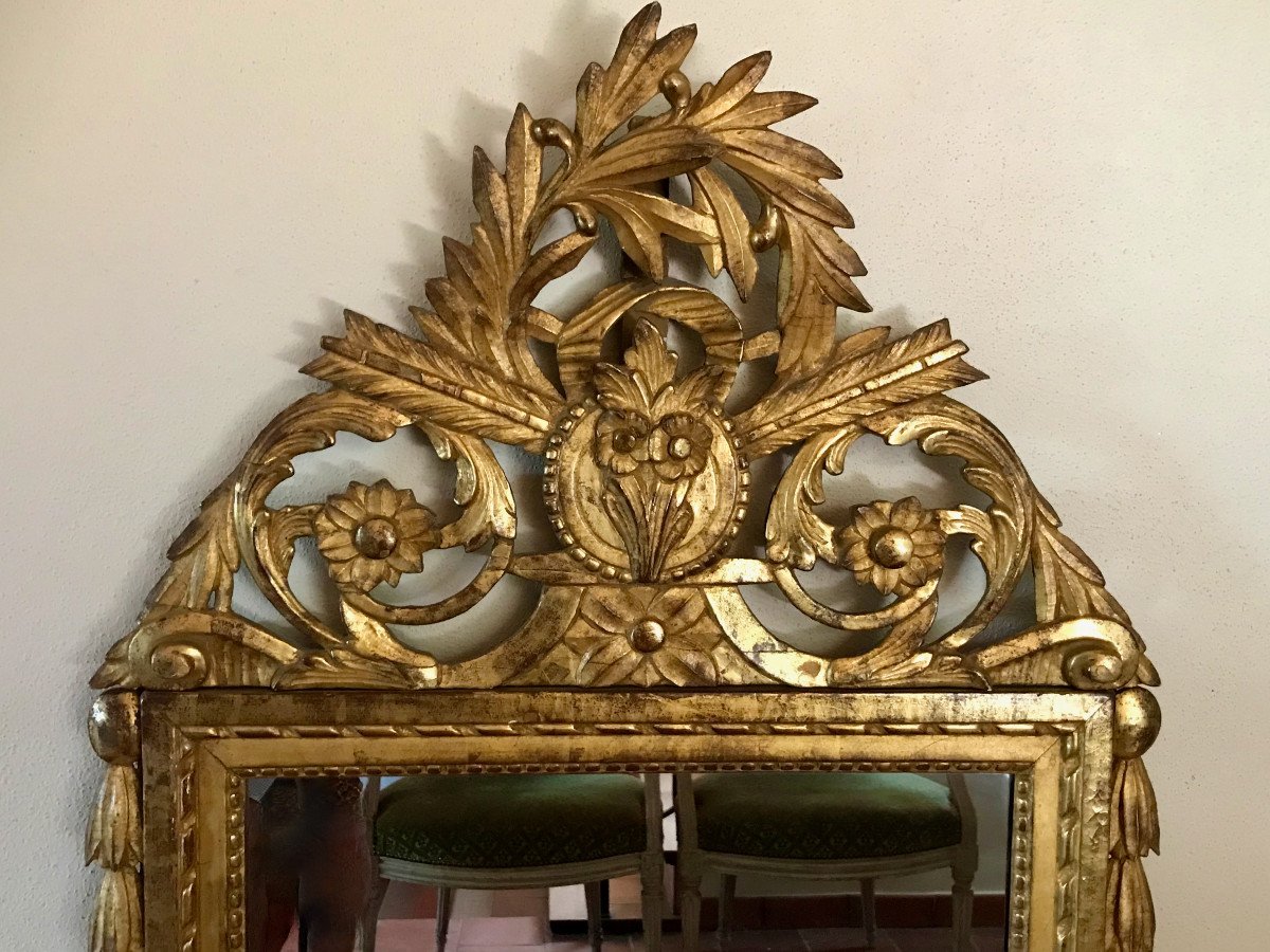 Large Gilded Wood Mirror Louis 16 Period Late 18th Century-photo-2