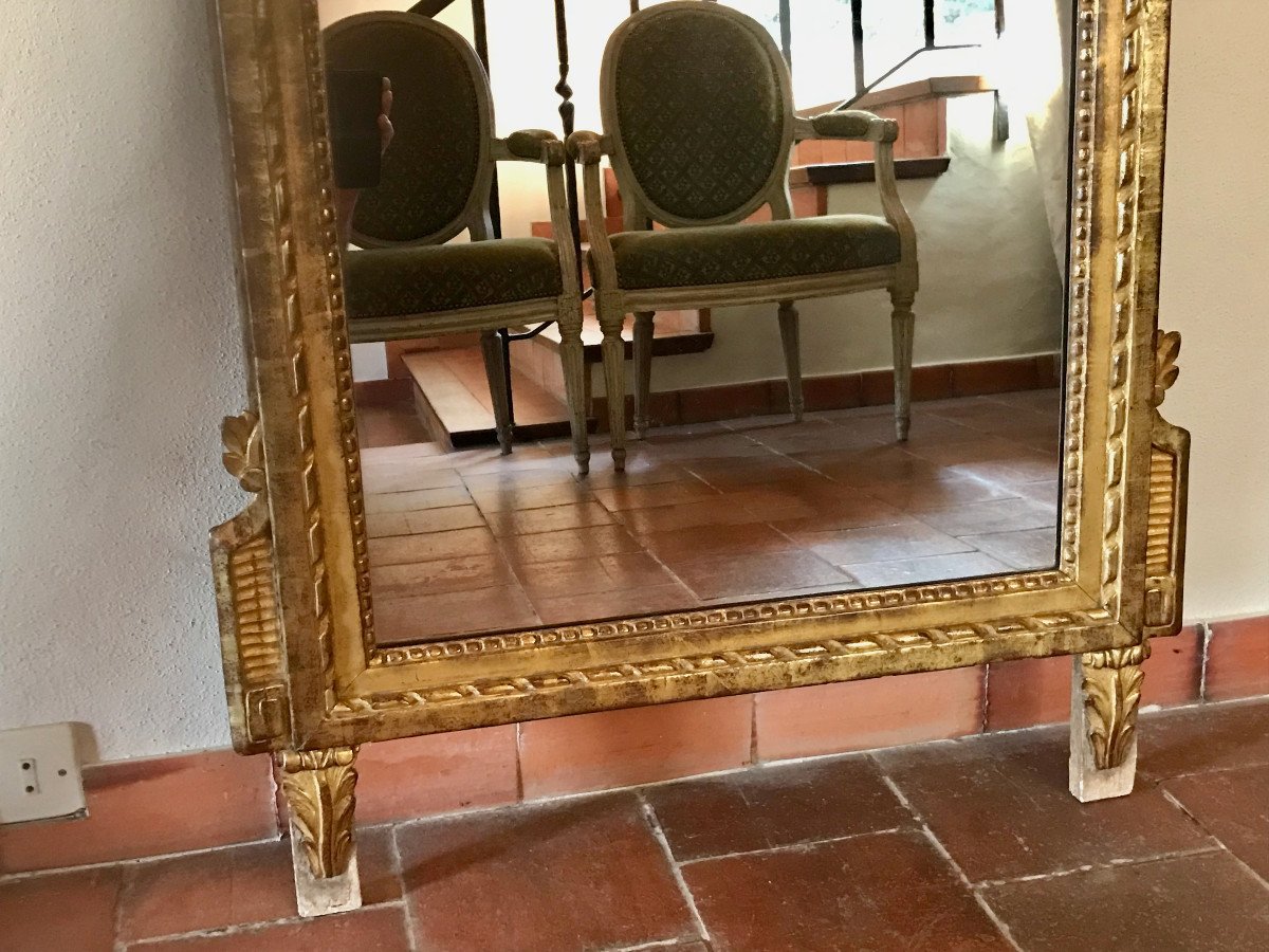 Large Gilded Wood Mirror Louis 16 Period Late 18th Century-photo-3