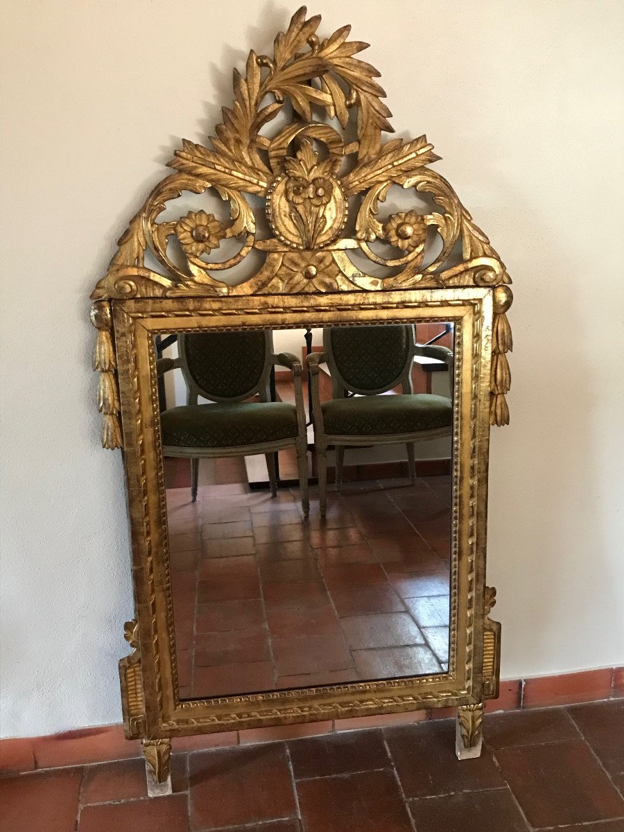 Large Gilded Wood Mirror Louis 16 Period Late 18th Century-photo-1