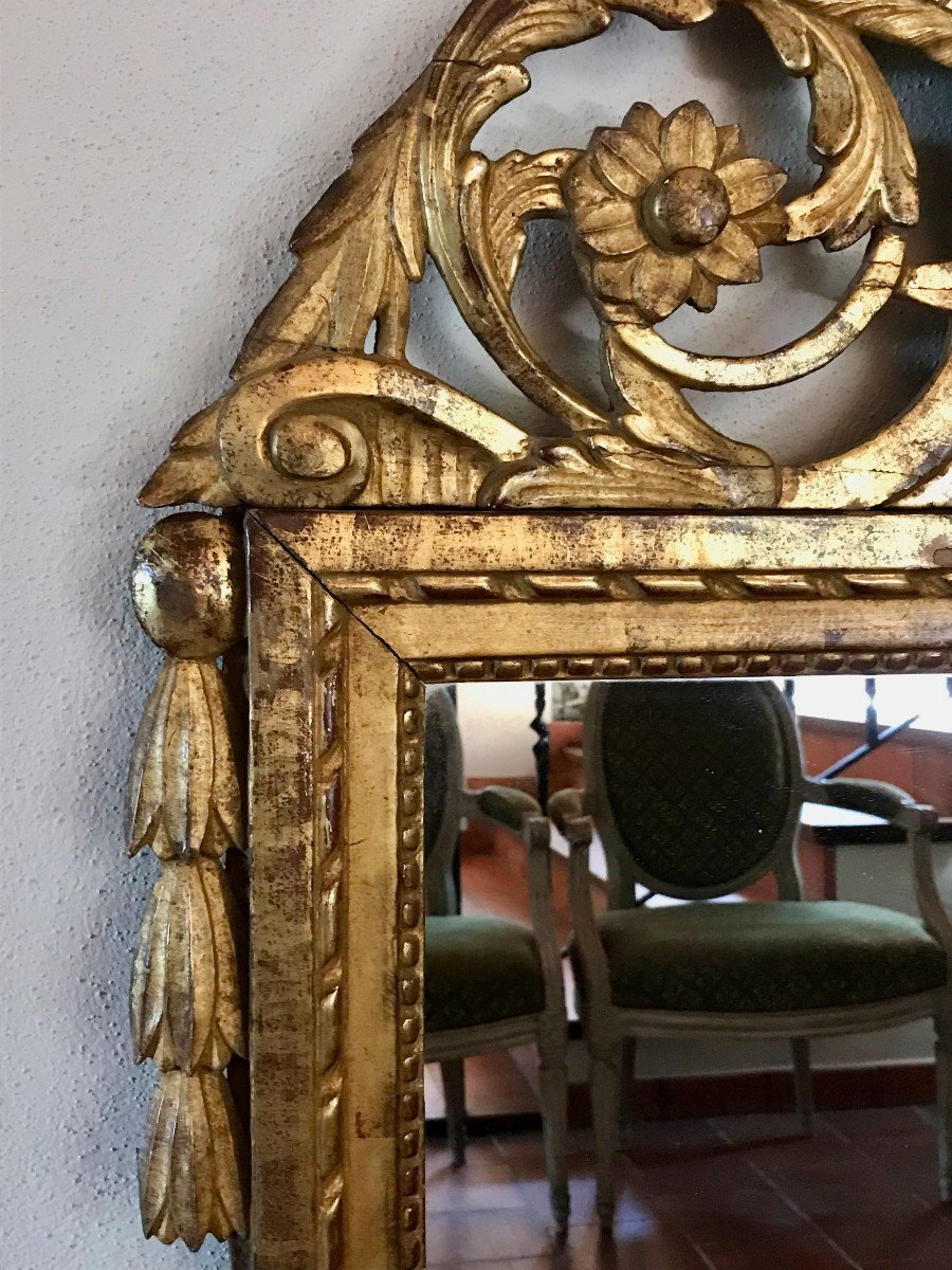 Large Gilded Wood Mirror Louis 16 Period Late 18th Century-photo-5