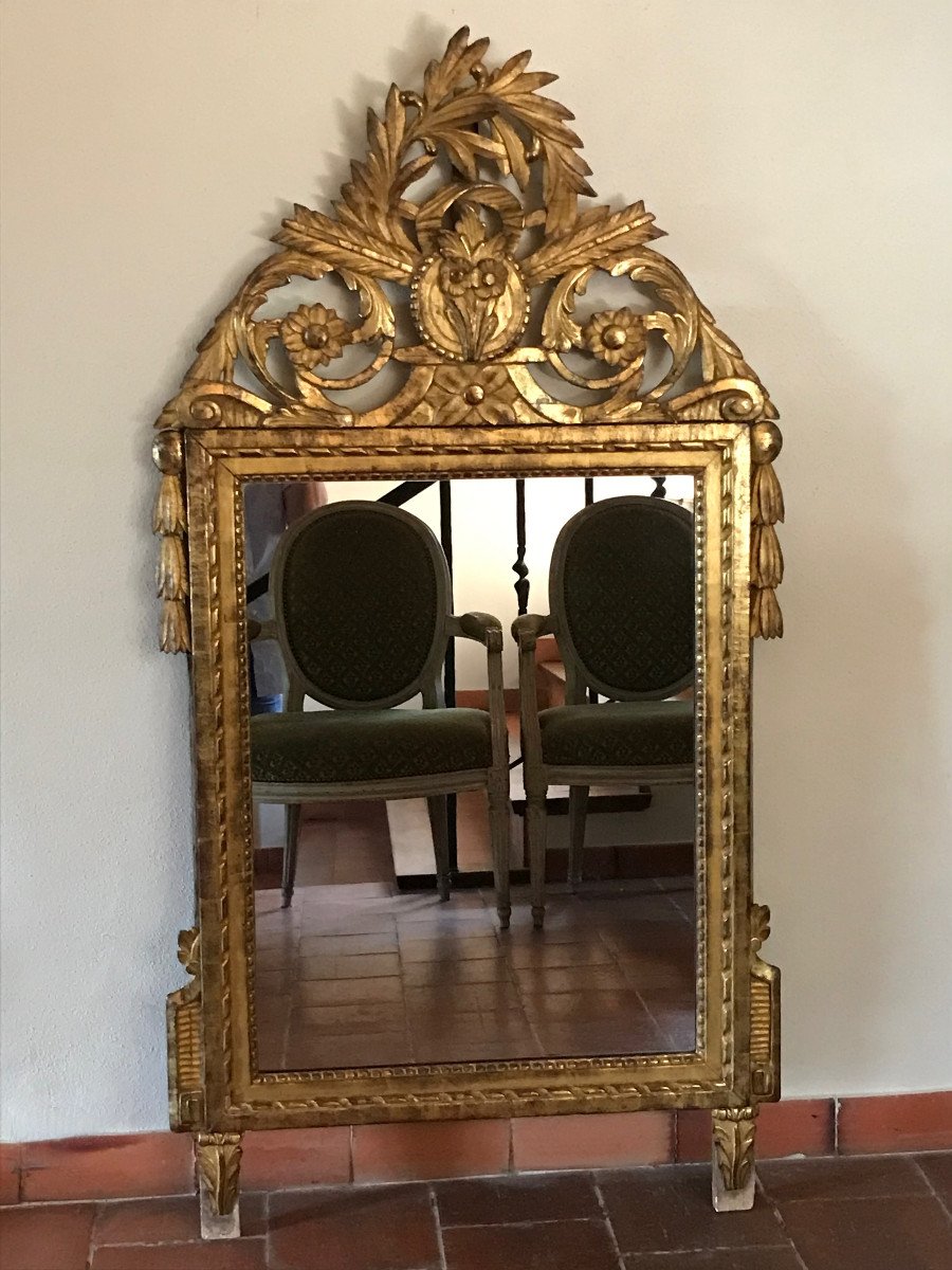 Large Gilded Wood Mirror Louis 16 Period Late 18th Century