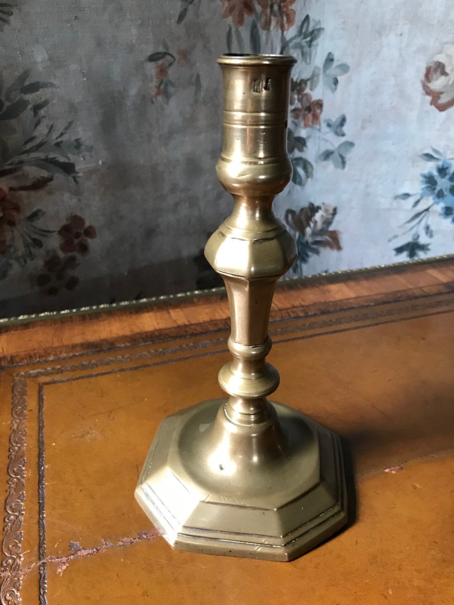 Pair Of Bronze Candlesticks Hallmark R Crowned 18th-photo-2