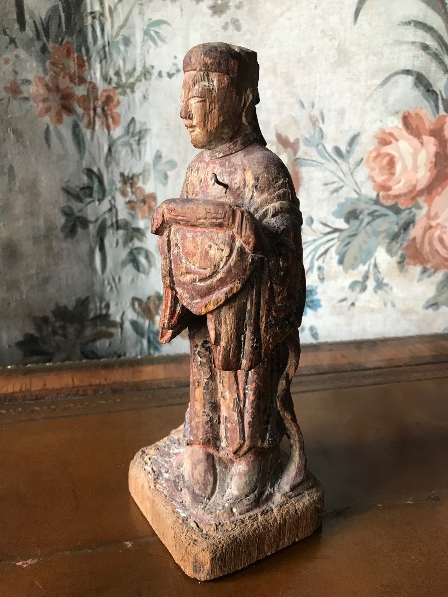 Votive Sculpture Painted Wood China 17th Century-photo-2