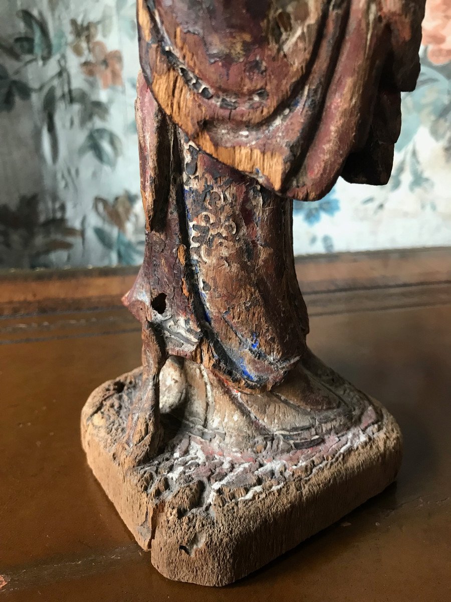 Votive Sculpture Painted Wood China 17th Century-photo-5