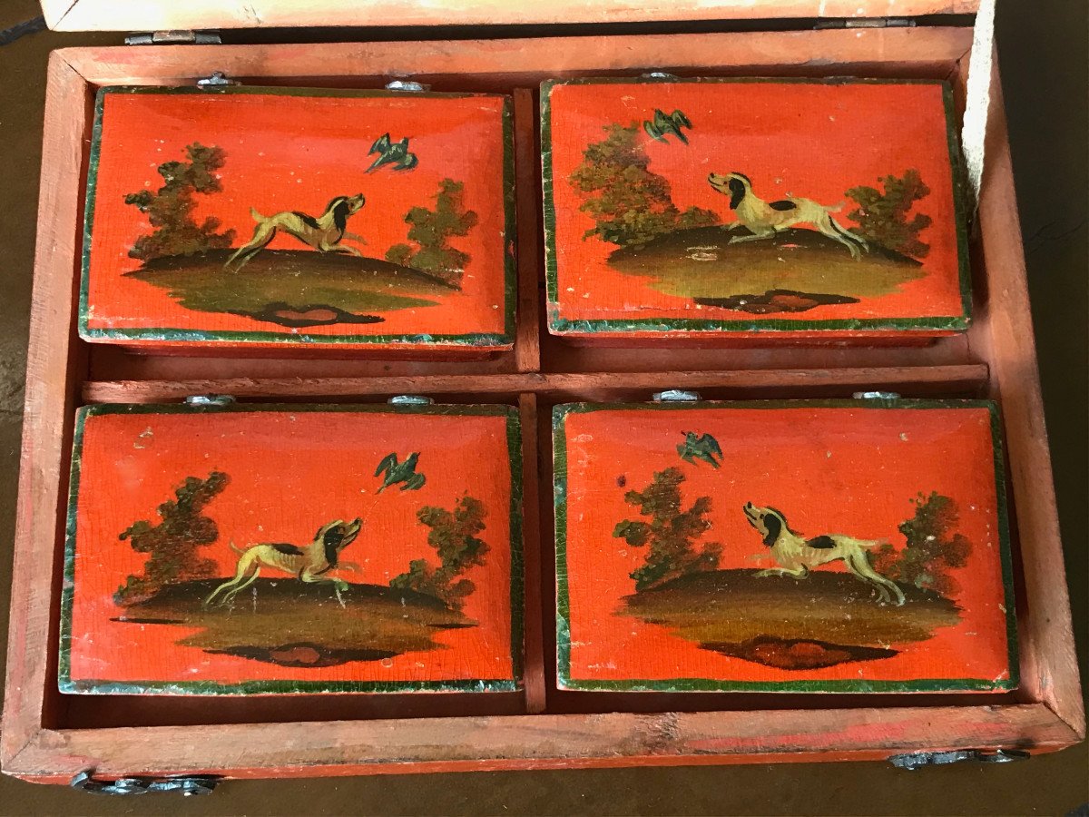 18th Century Lacquered Wood Quadrille Token Or Game Box-photo-2