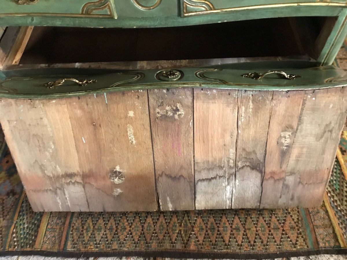 Commode d'époque Louis XV En Chêne peint laqué vert céladon-photo-7