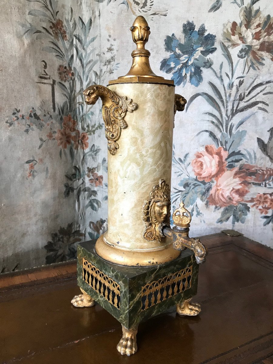 Fontaine à Café Tôle Peinte Et Plomb Doré Début XIXe